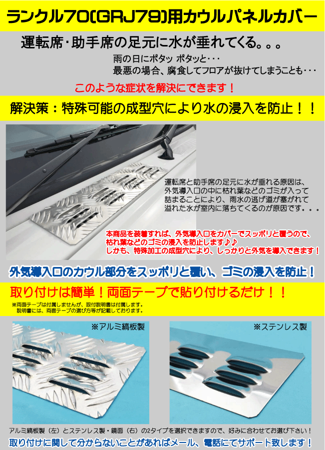 ランクル70（GRJ79）用ステンレス製カウルパネルカバー 適用車種：ランドクルーザー70（GRJ79)