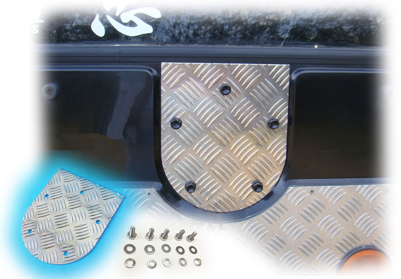 ジムニー用アルミ縞板製背面パネル（スペアタイヤプレート）＋取り付けボルト（5式）適用車種:SJ30JA71JA11等
