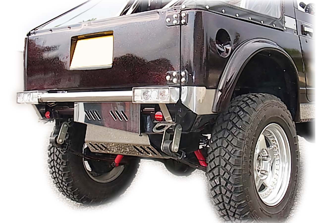 ジムニー・ボディリフト車用ステンレス製リア・ボロ隠しパネル(スリット有り)適用車種:SJ30JA71JA11 JA12JA22JA31等