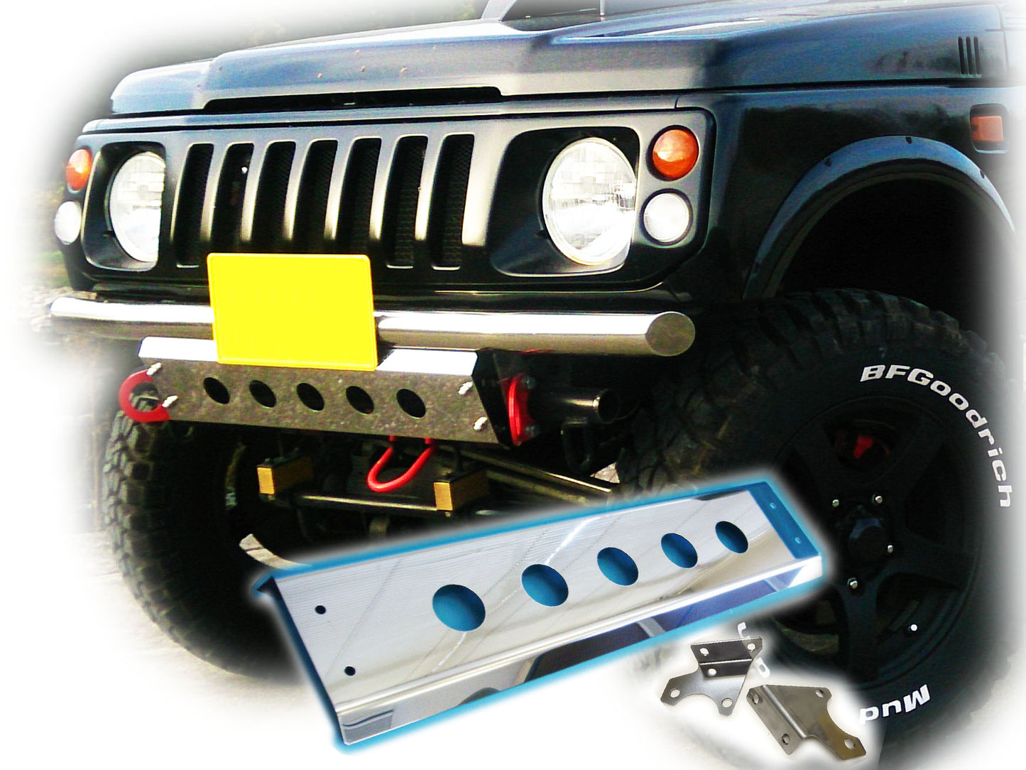 ジムニー用ステンレス製スキッドフロントバンパー(丸穴タイプ)適用車種:SJ30,SJ40,JA71,JA,51, JA11,JB31,JA12,JA22